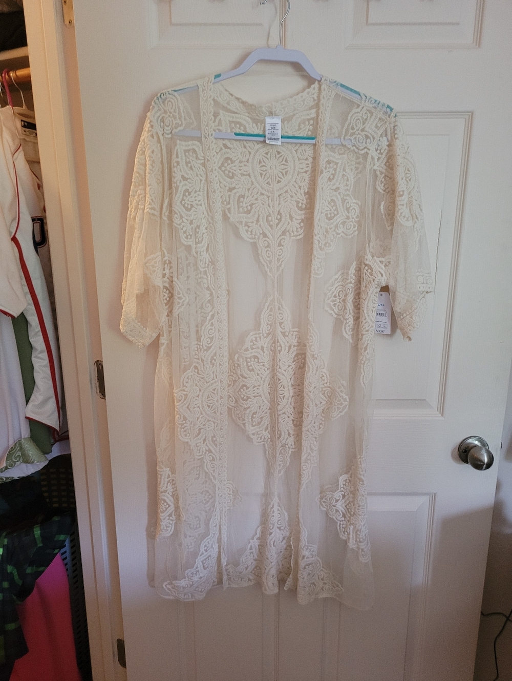 Sheer Lace Kimono Cover-Up in Cream